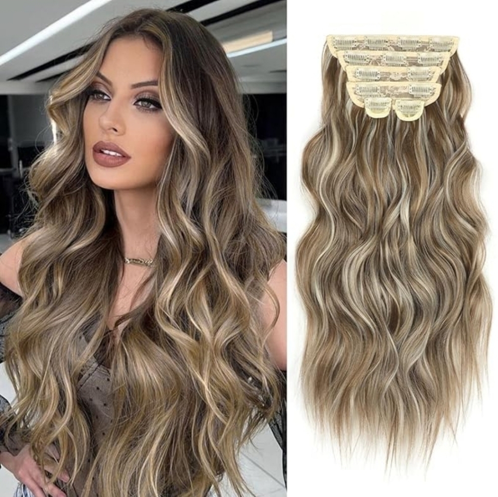 NWT Vigorous Blonde Highlight Clip-In Hair Extensions 20" Synthetic